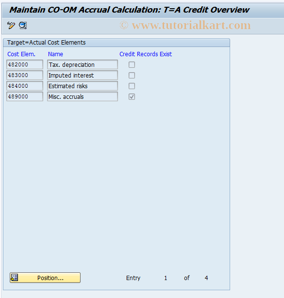 SAP TCode KSAJ - Accrual Calc.: Maintain Tgt=Act Cred