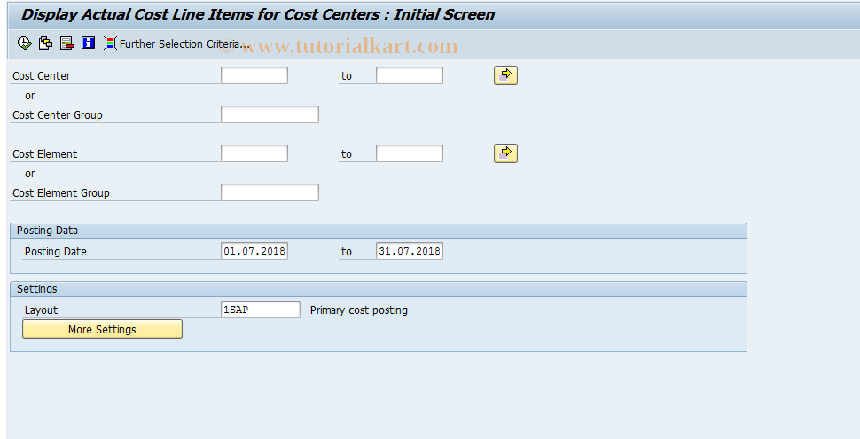 SAP TCode KSB1 - Cost Centers: Actual Line Items