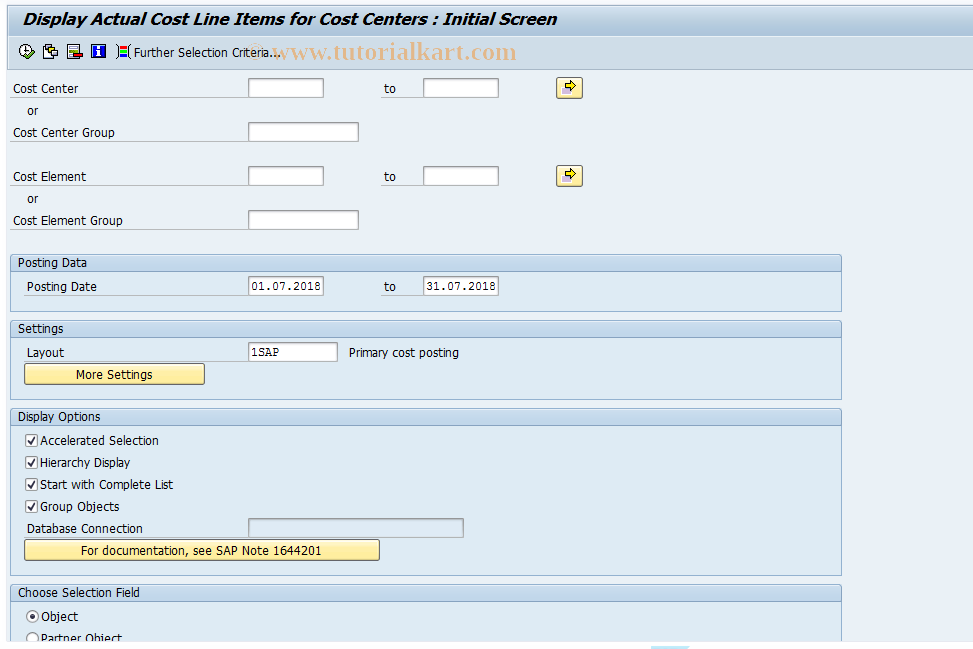 SAP TCode KSB1N - Cost Centers: Actual Line Items New