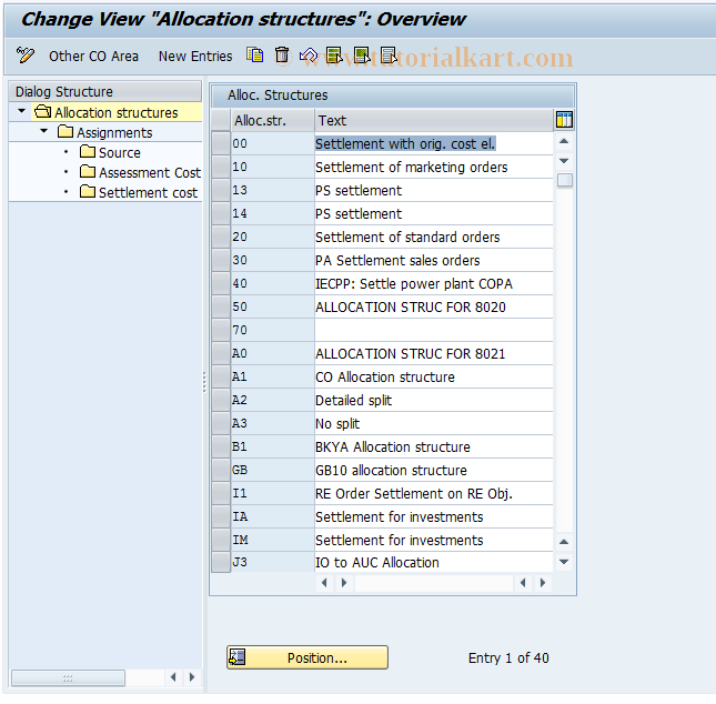 SAP TCode KSES - CO: Allocation Structure for Assessment