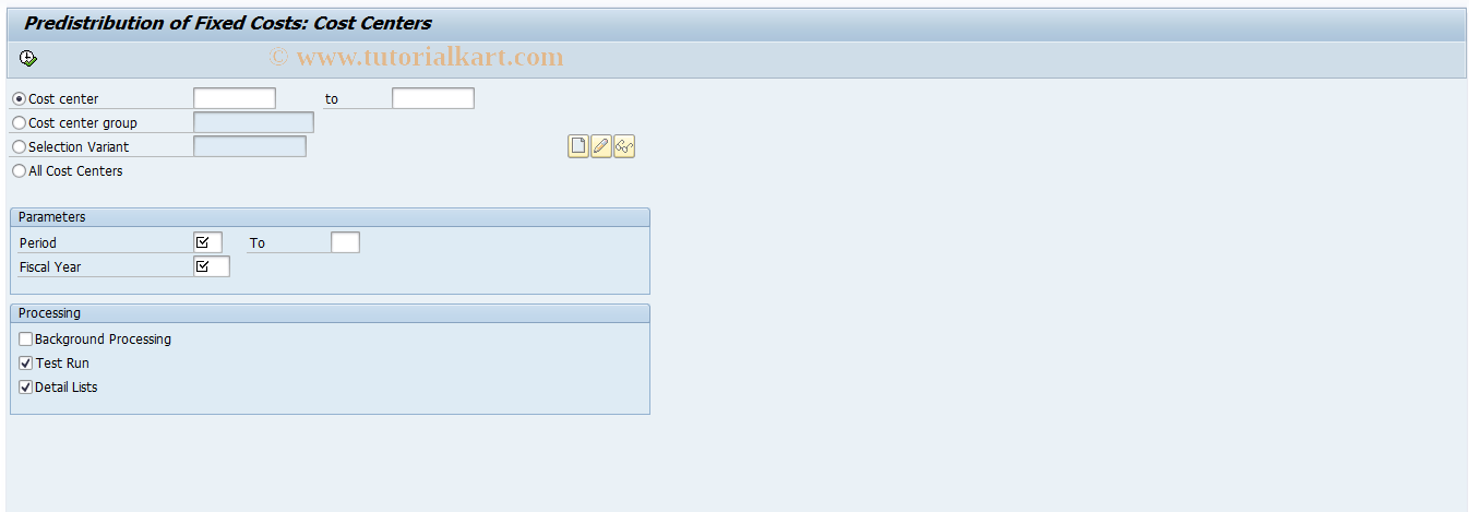 SAP TCode KSFX - Predistribute fixed costs: cctr