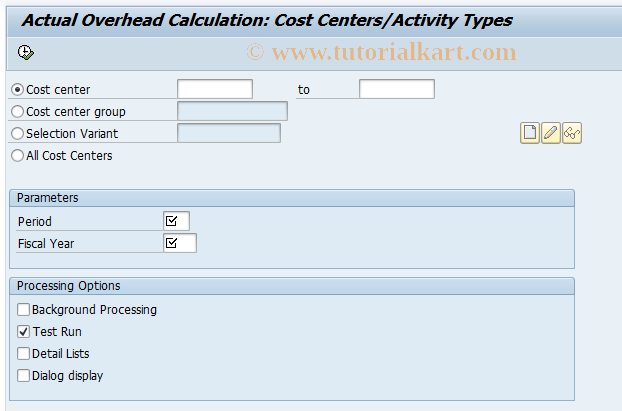 SAP TCode KSI4 - Actual Overhead: Cost Centers