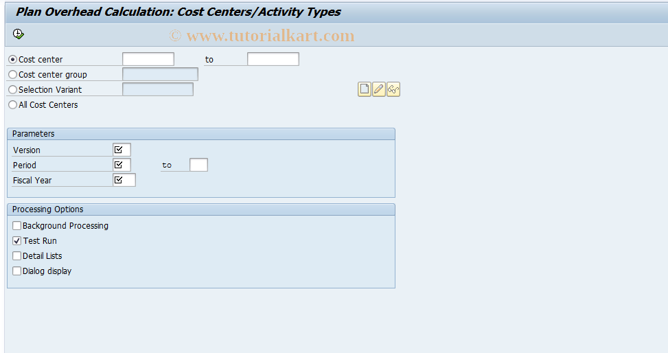 SAP TCode KSP4 - Plan Overhead: Cost Centers