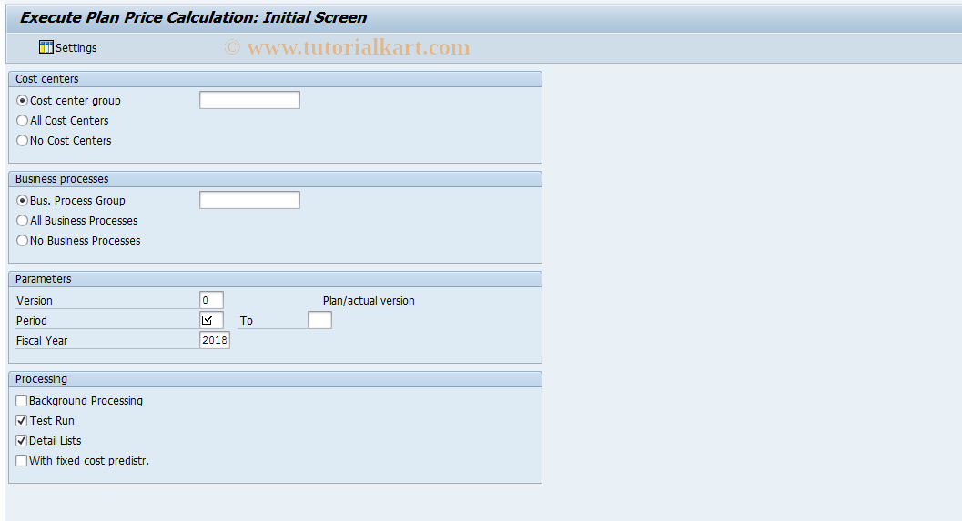 SAP TCode KSPI - Iterative Plan Price Calculation