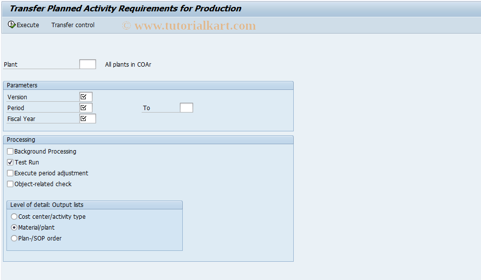 SAP TCode KSPP - Transfer Planning From Logistics