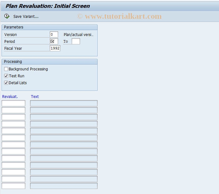 SAP TCode KSPU - Execute Plan Revaluation