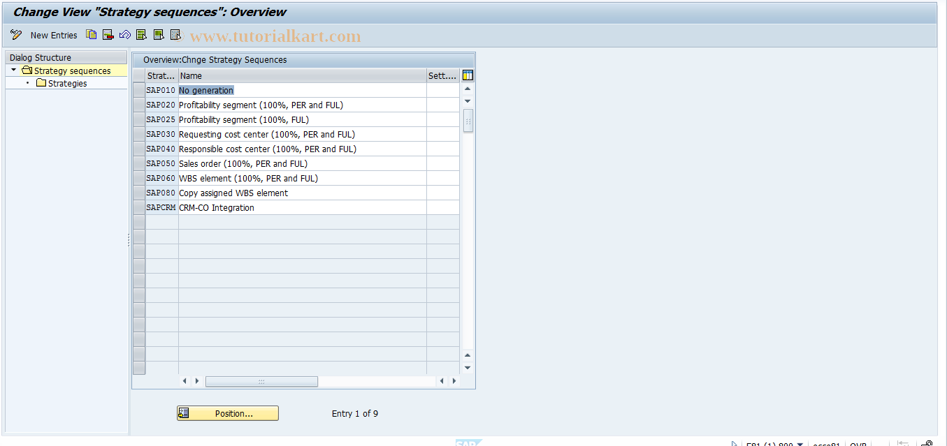 SAP TCode KSR2_ORC - Strategy Sequences: Internal Orders