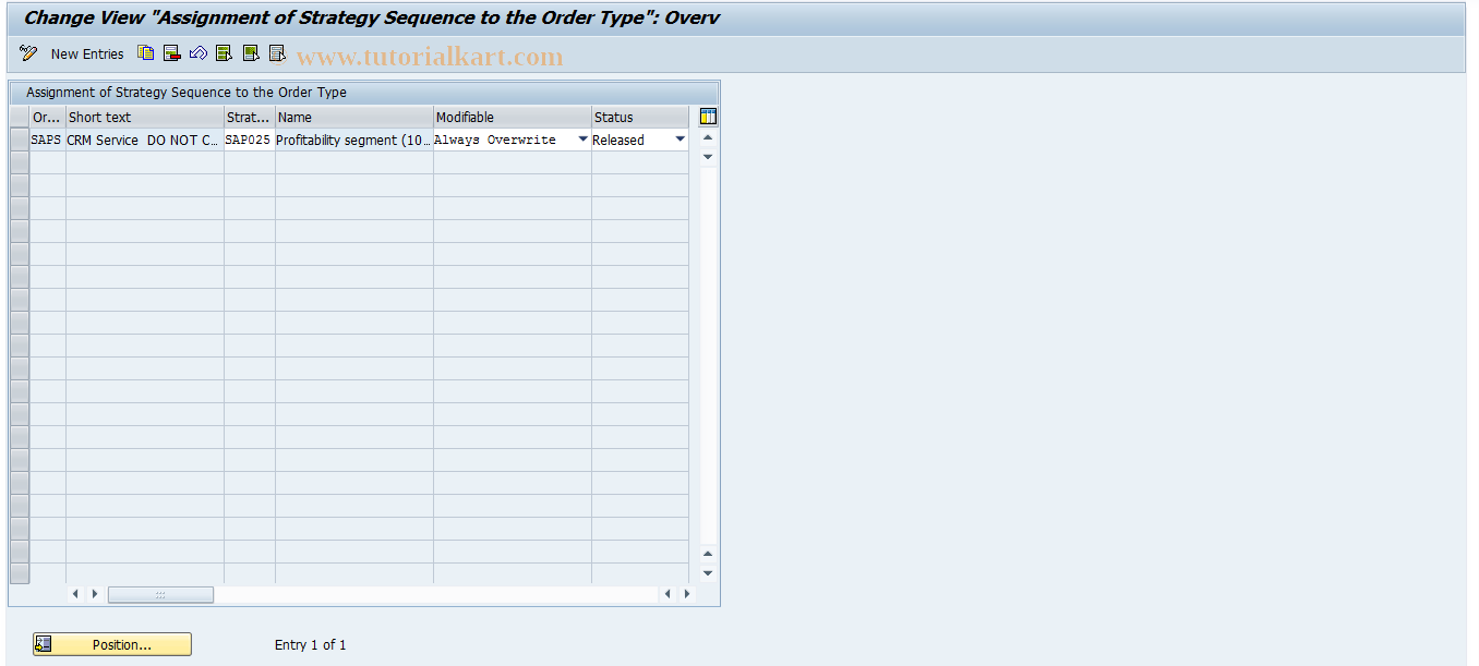 SAP TCode KSR3_ORC - Strategy Seq. - Order Category : Internal