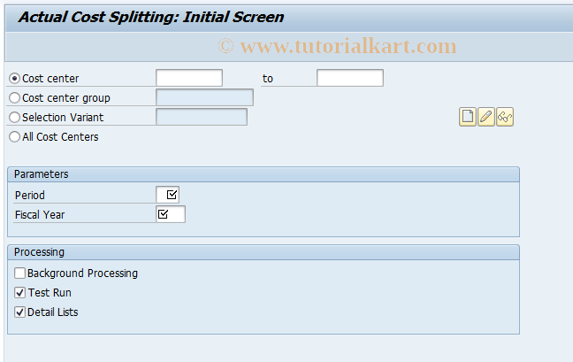 SAP TCode KSS2 - Actual Cost Splitting: Cost Centers