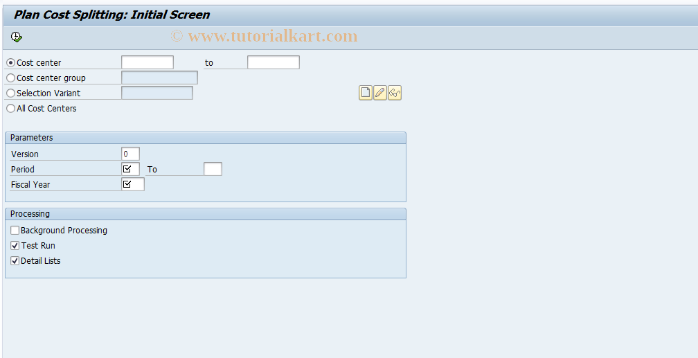 SAP TCode KSS4 - Split Plan Costs