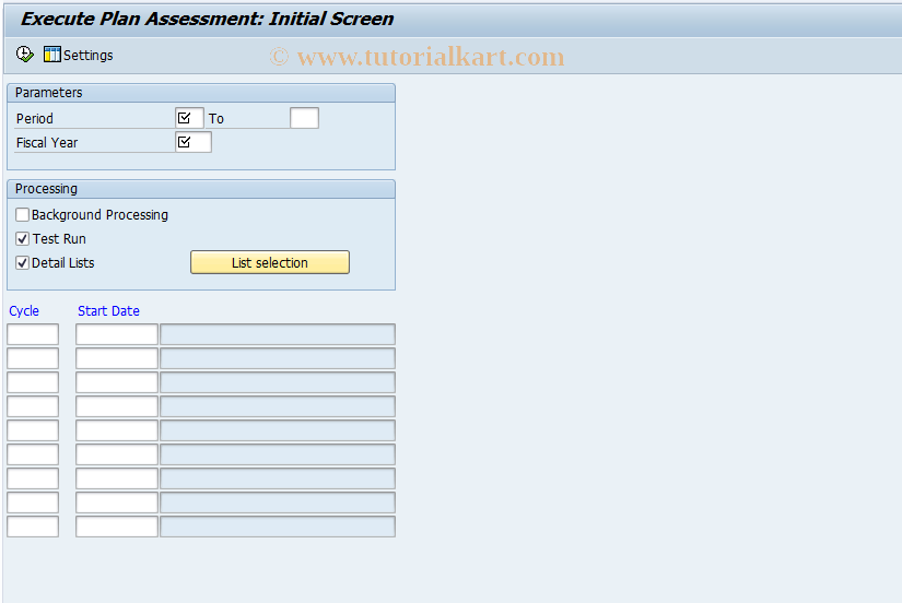SAP TCode KSUB - Execute Plan Assessment