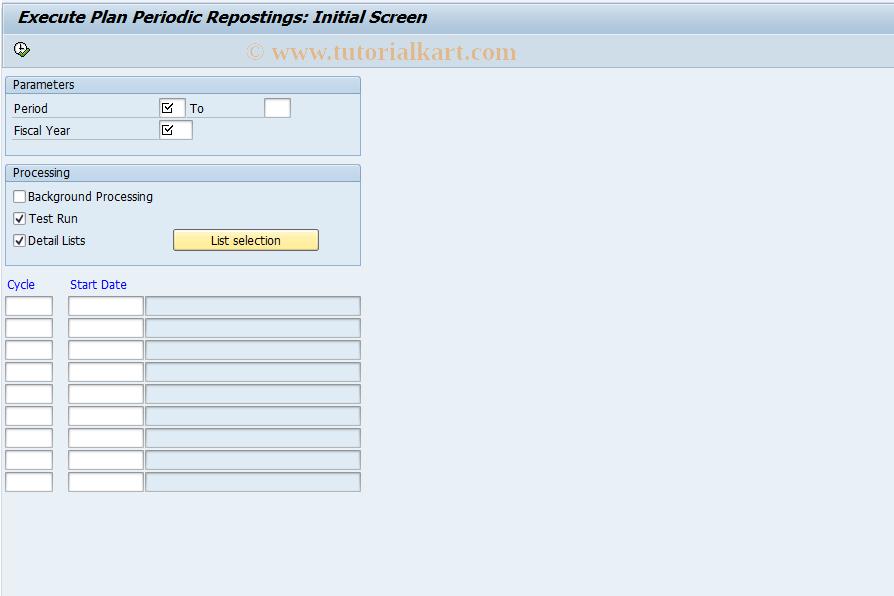 SAP TCode KSWB - Execute Plan Periodic Reposting