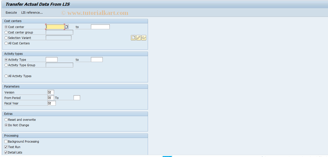 SAP TCode KVD5 - LSTAR: Copy Actual Statistical Key Figures