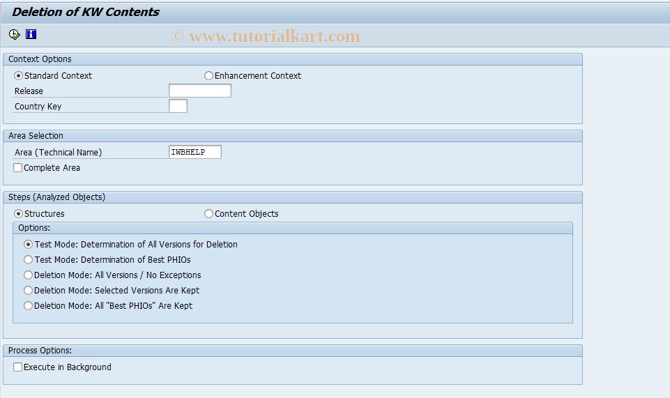 SAP TCode KW_IO_DEL - Deletion of KW Contents