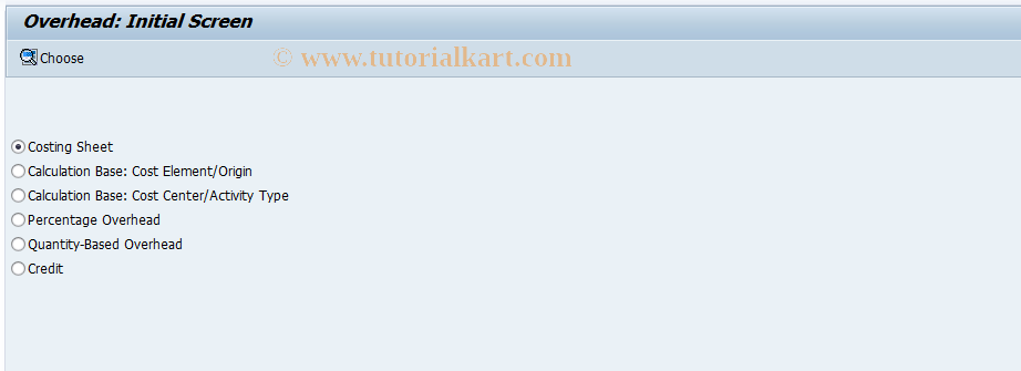 SAP TCode KZA1 - Select Overhead
