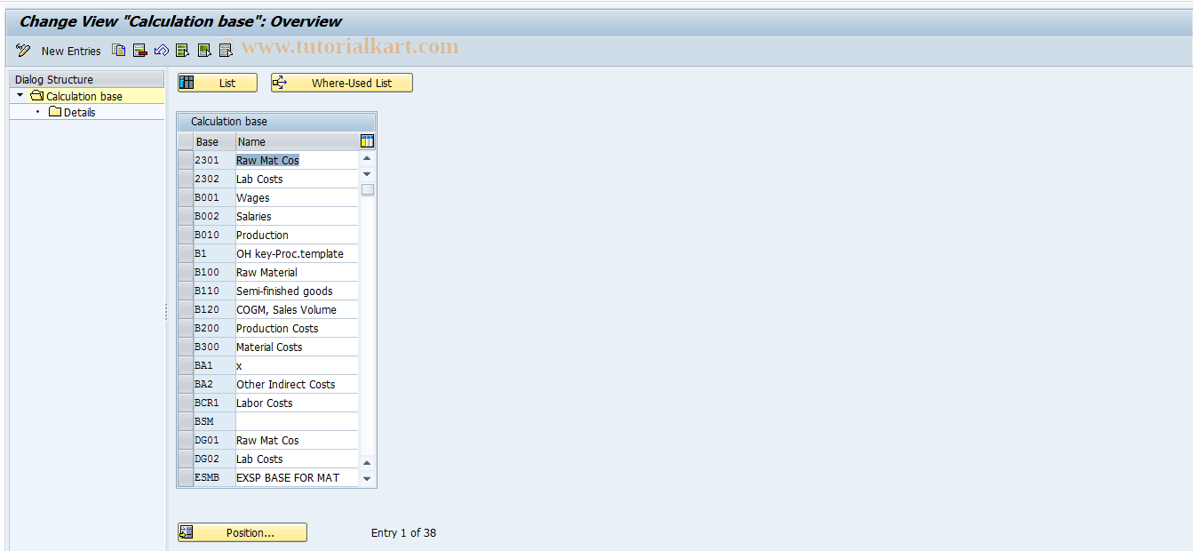 SAP TCode KZB2 - Maintain Calculation Base