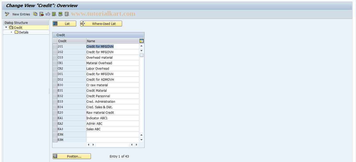 SAP TCode KZE2 - Maintain Credit