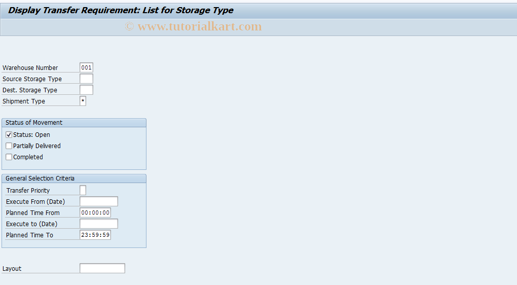 SAP TCode LB10 - TRs for Storage Type