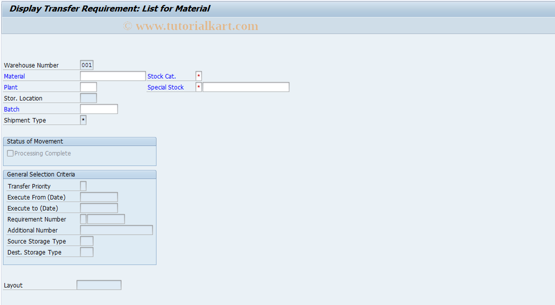 SAP TCode LB11 - TRs for Material