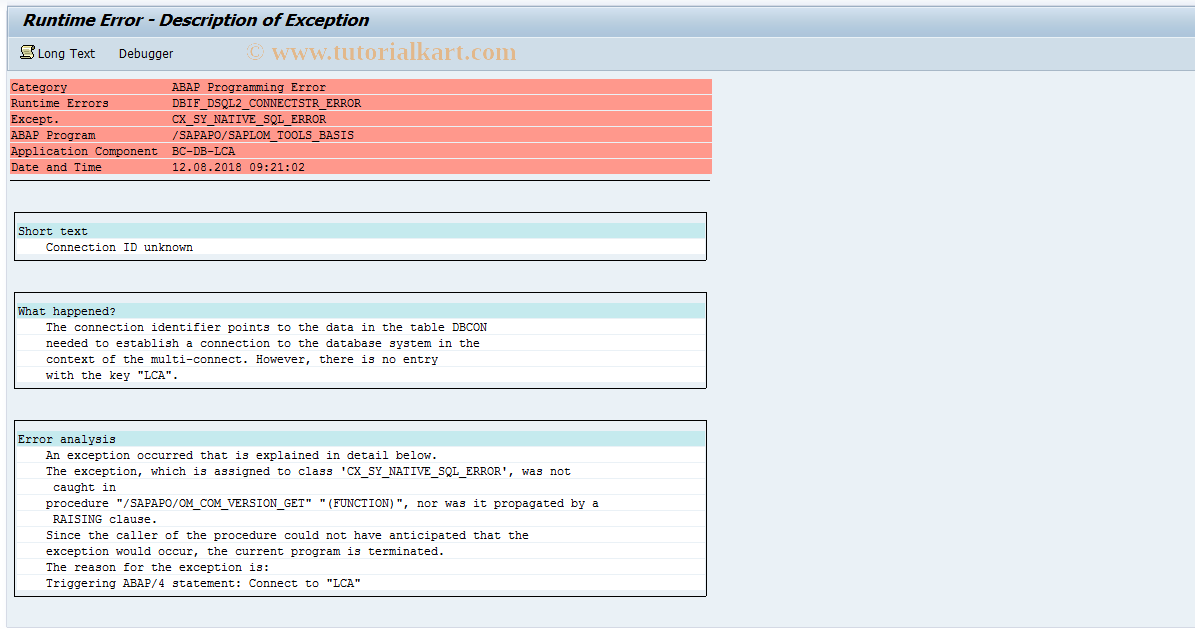 SAP TCode LCA13 - liveCache and LCA Objects Analysis