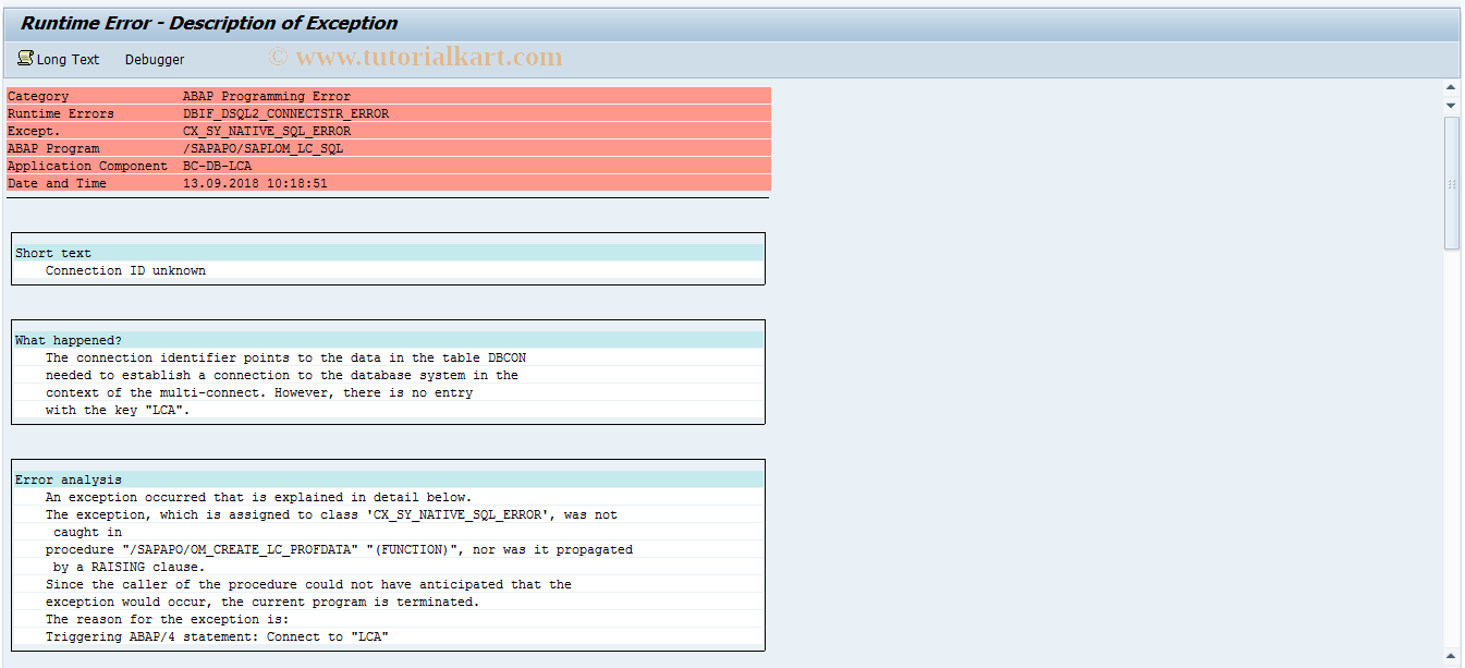 SAP TCode LCA20 - Profiling