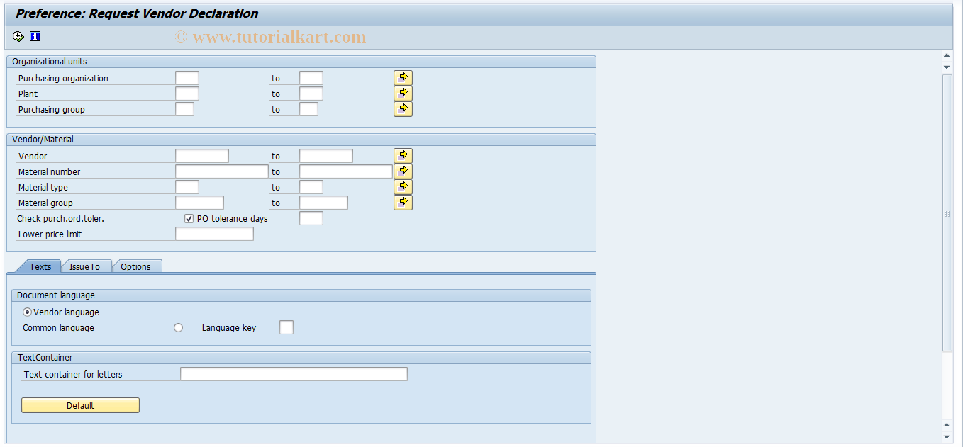 SAP TCode LEAN - Request long-term VendDecl. (vendor)