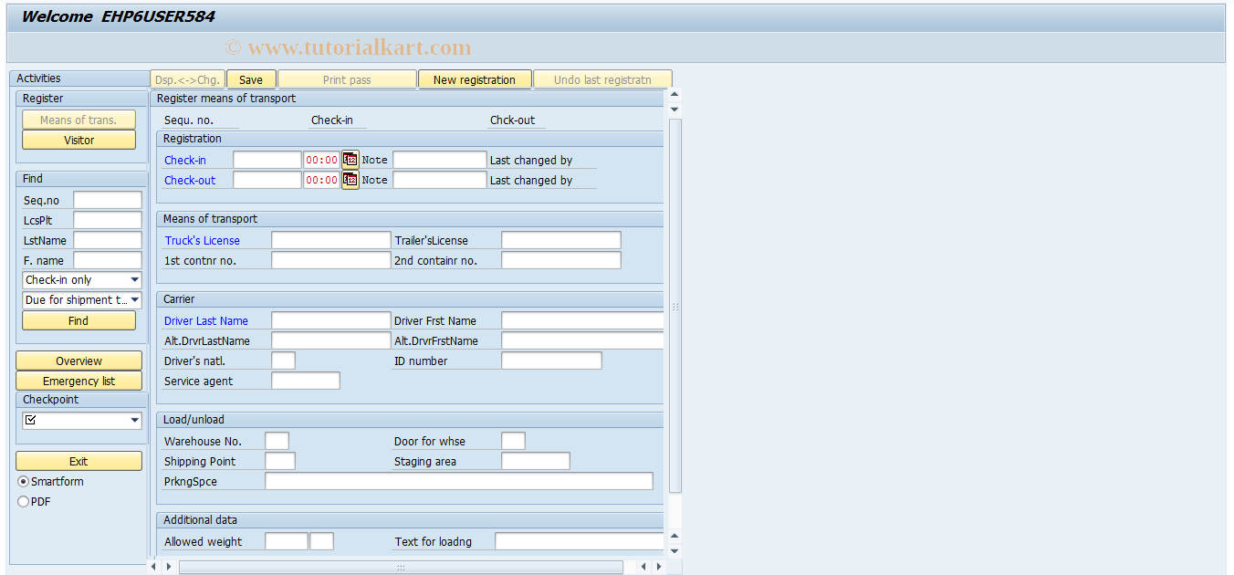 SAP TCode LECI - Register Means of Transport/Visitor