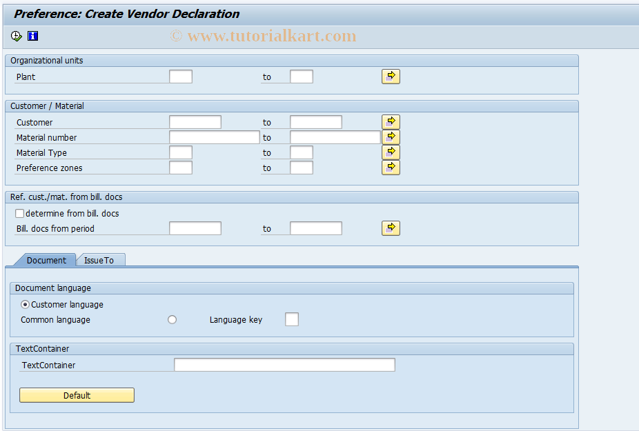 SAP TCode LEER - Create long-term VenDecl. (customer)