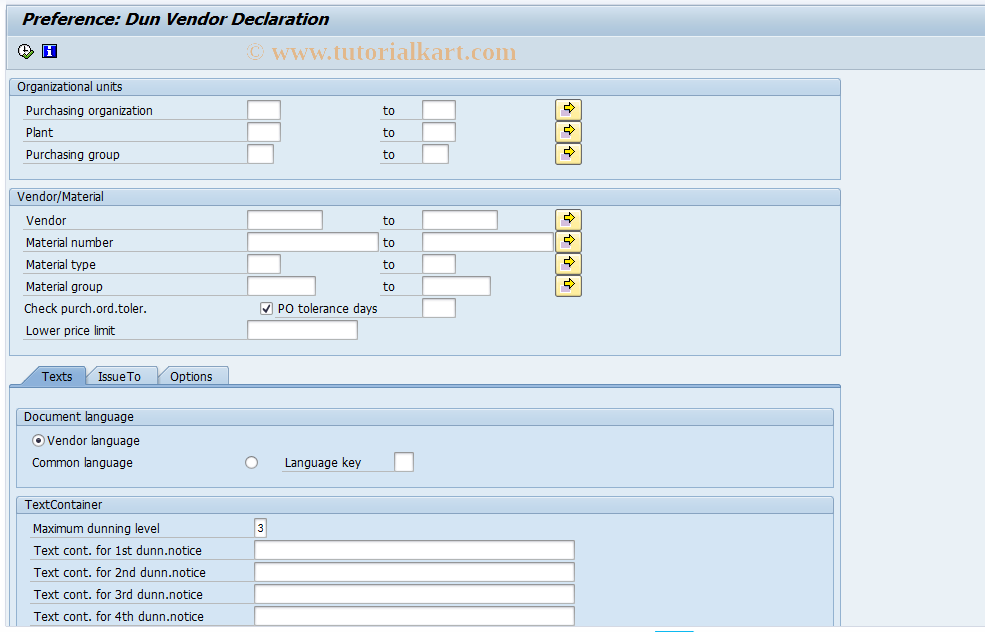 SAP TCode LEMA - Dun long-term vendor decl. (vendor)