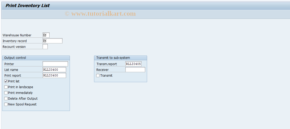 SAP TCode LI04 - Print System Inventory Record