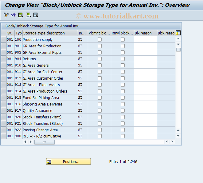 SAP TCode LI06 - Block stor.types for annual invent.