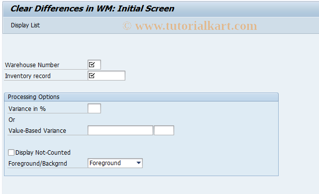 SAP TCode LI20 - Clear Inventory Differences WM