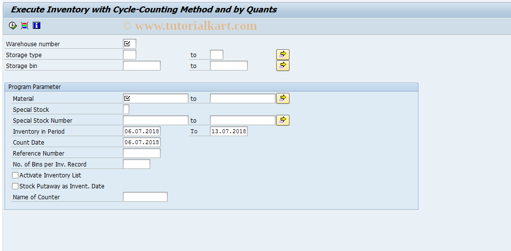 SAP TCode LICC - Cycle Counting per Quant