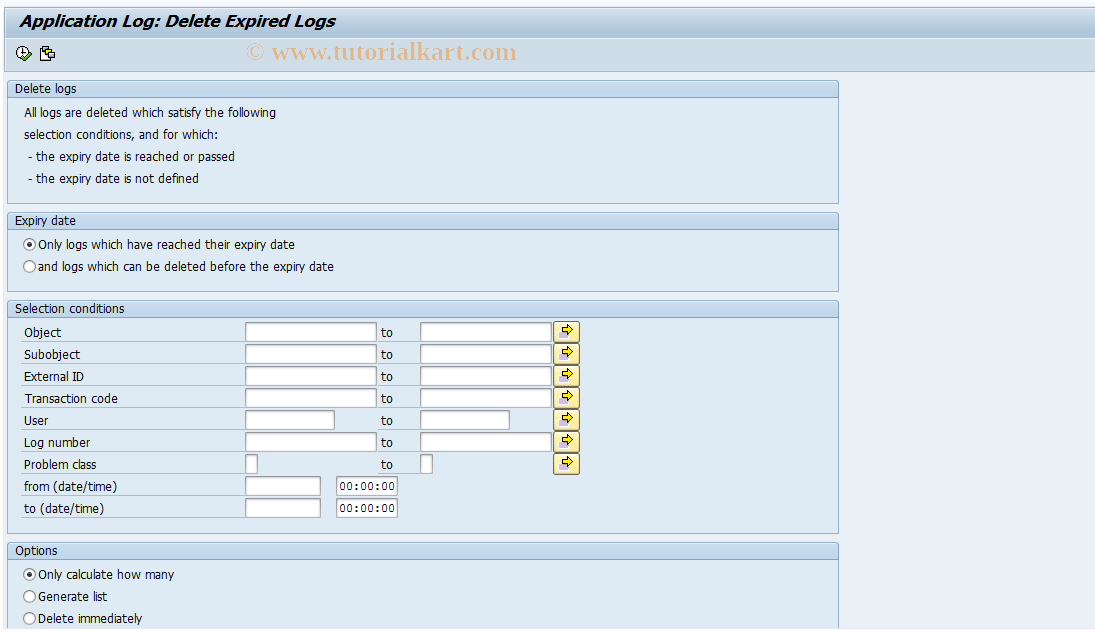 SAP TCode LLDEL - Delete application logs