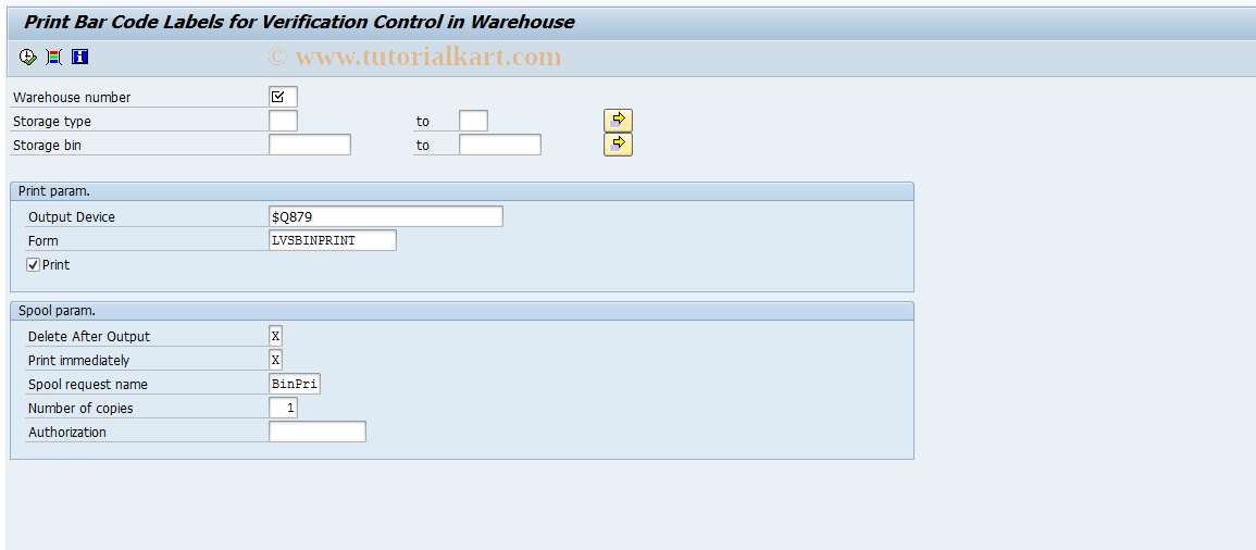 SAP TCode LM55 - Print Storage Bin Labels