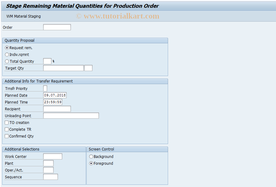SAP TCode LP10 - Direct picking for PO