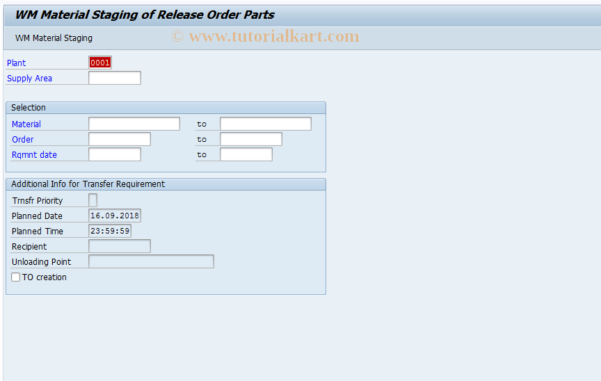 SAP TCode LP12 - Staging release order parts (WM-PP)