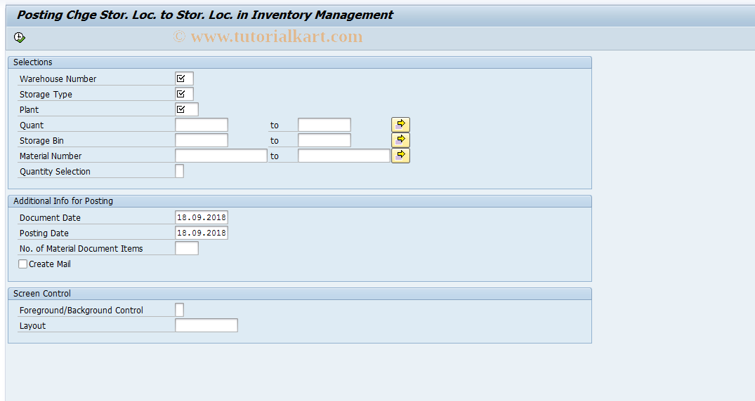 SAP TCode LQ01 - Transfer Posting in Invent. Mgmt