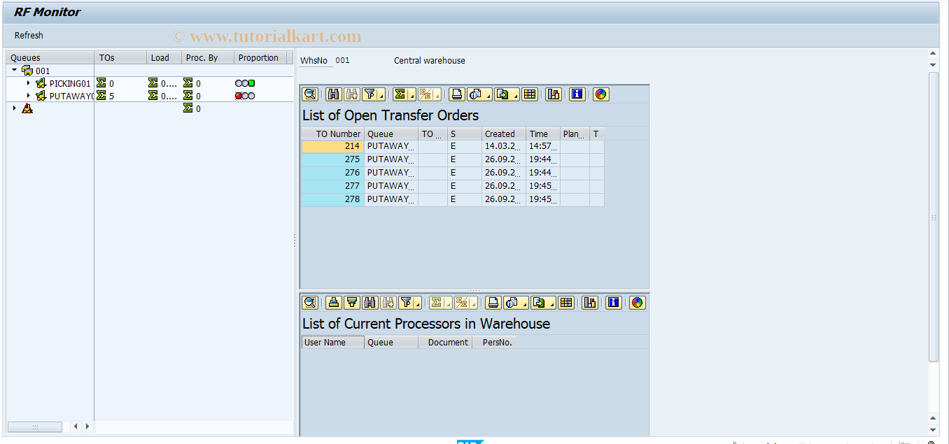 SAP TCode LRF2 - RF Monitor, Passive