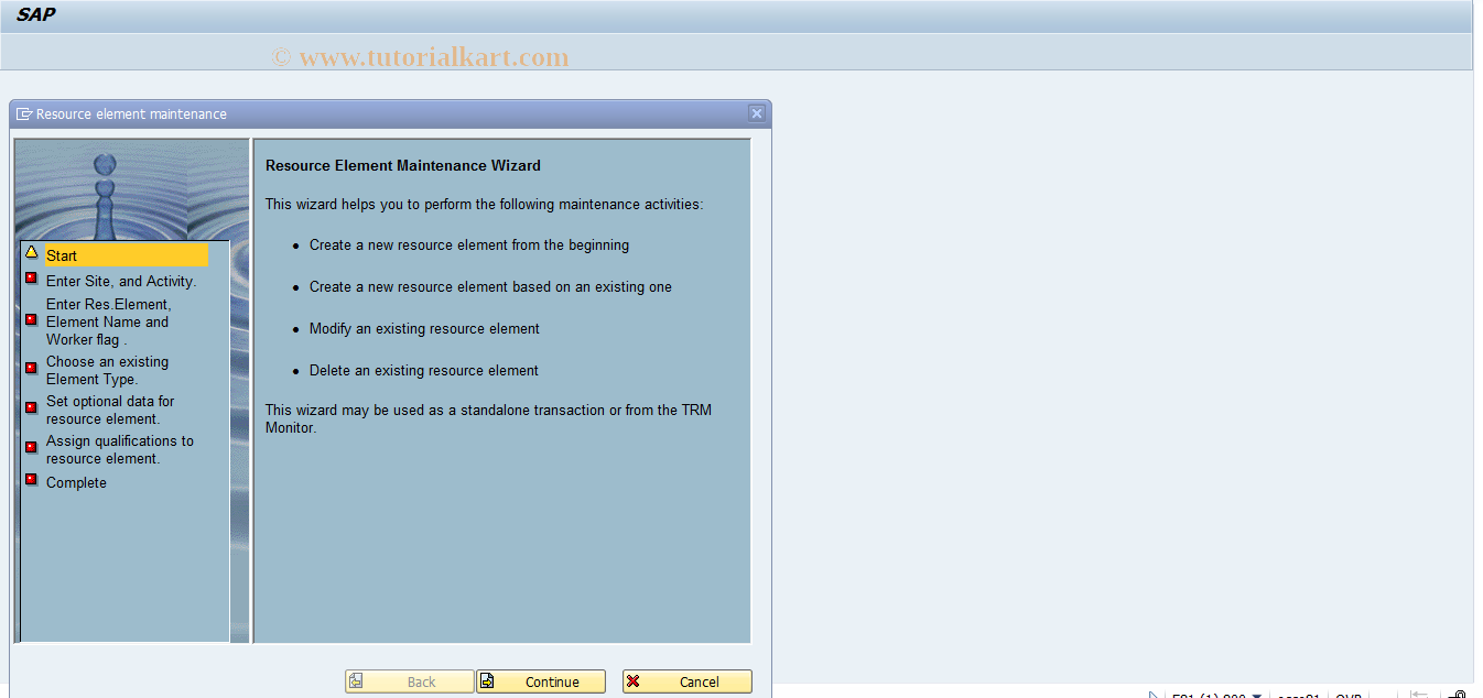 SAP TCode LRSW - Resource element maintenance wizard