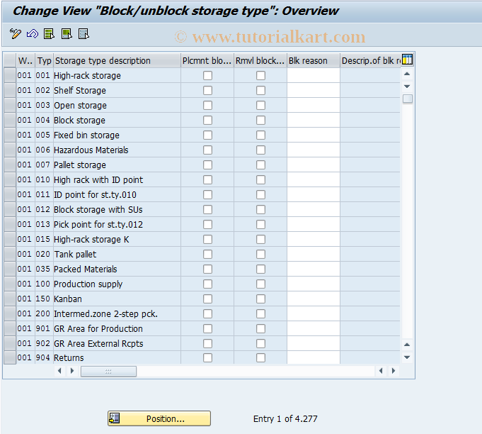 SAP TCode LS12 - Block stor.type