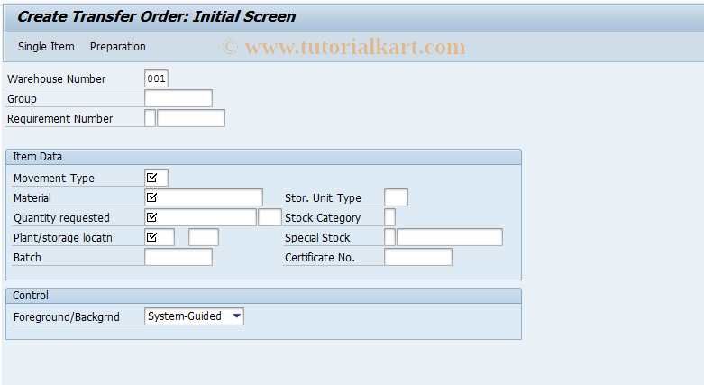 SAP TCode LT01 - Create Transfer Order