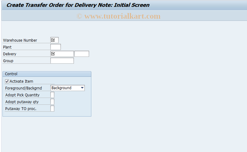 SAP TCode LT03 - Create TO for Delivery