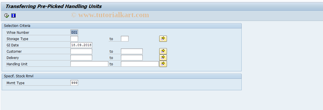 SAP TCode LT0D - Transfer of Existing Handling Units