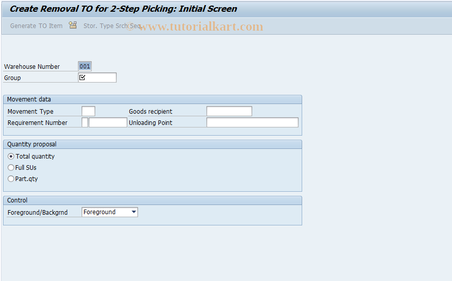 SAP TCode LT0E - Create Removal TO for 2-Step Picking