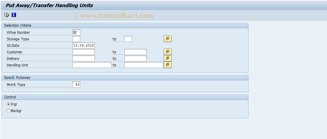 SAP TCode LT0H - Putaway/Stock Transfer of HUs