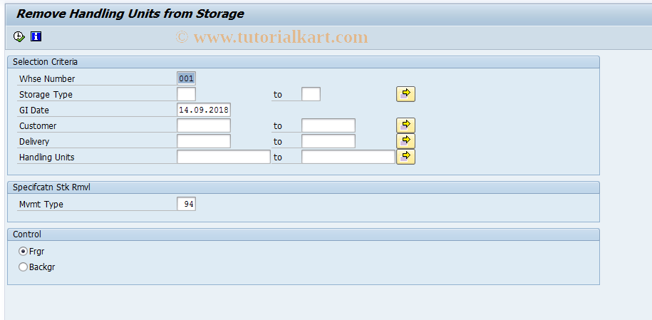SAP TCode LT0I - Removal of Handling Units from Stock