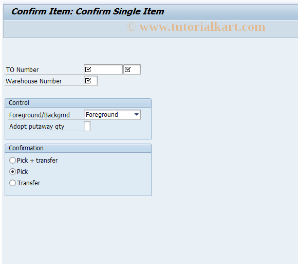 SAP TCode LT1B - Confirm TO-Item Pick