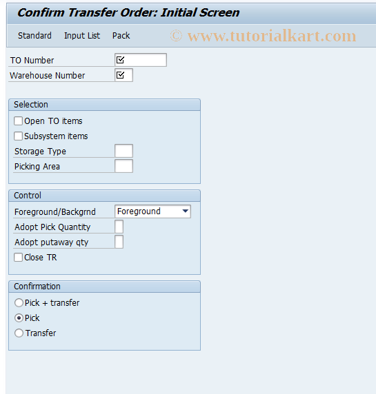 SAP TCode LT1D - Confirm Transfer Order Pick