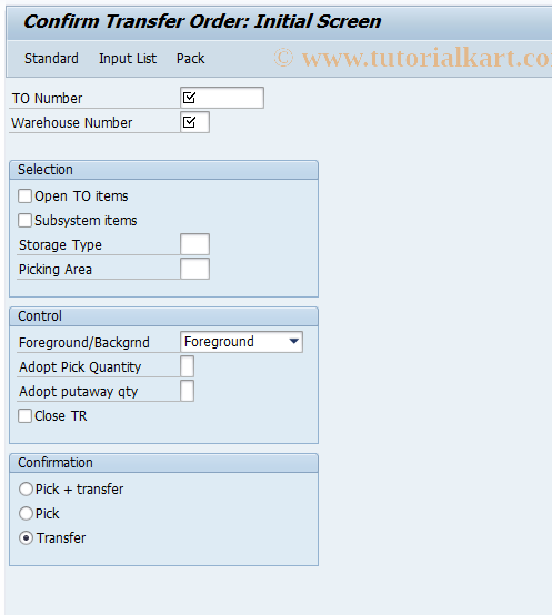 SAP TCode LT1E - Confirm Transfer Order Transport